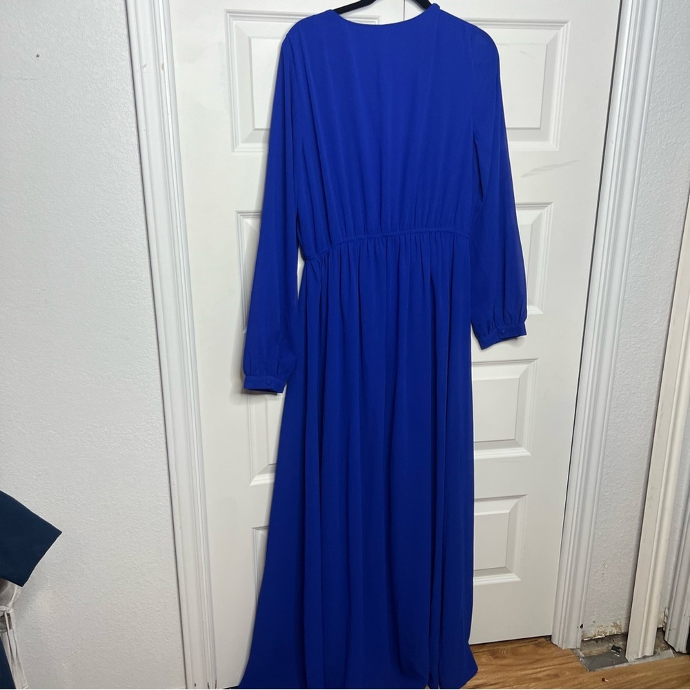 Lulus Blue Maxi Dress | Size XL | Long Sleeve | Side Slit | Elegant Flowing - Picture 3 of 6